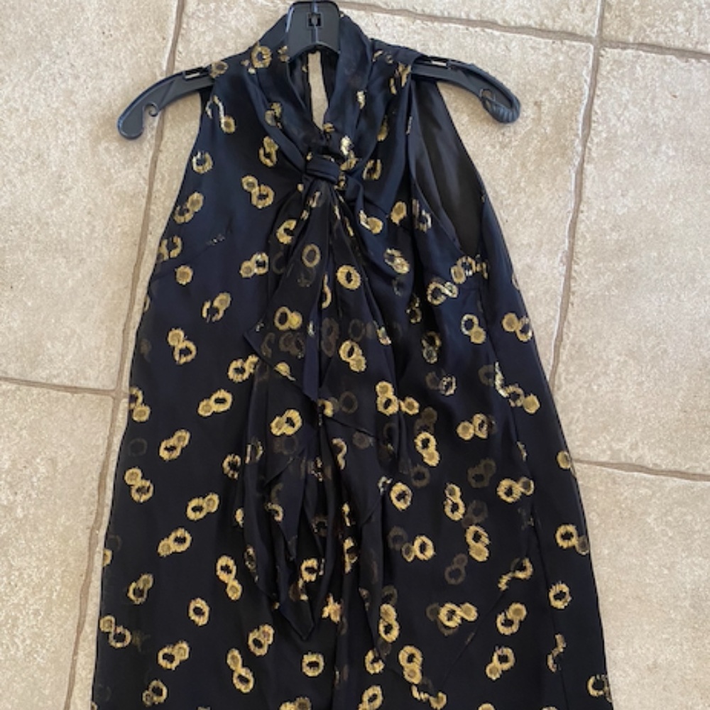 Diane Von Furstenberg for Barneys Coop Black and Gold Sleeveless Silk Dress